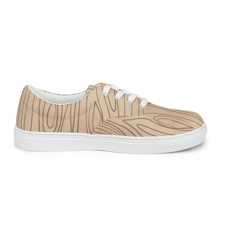 Mens Lace-up Canvas Shoes Beige Brown Tree Sketch Lines