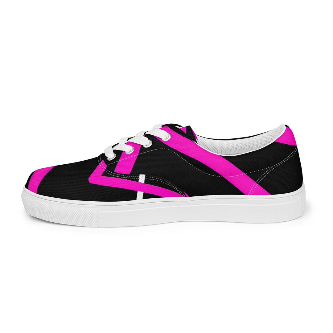 Mens Lace-up Canvas Shoes Black and Pink Pattern 2