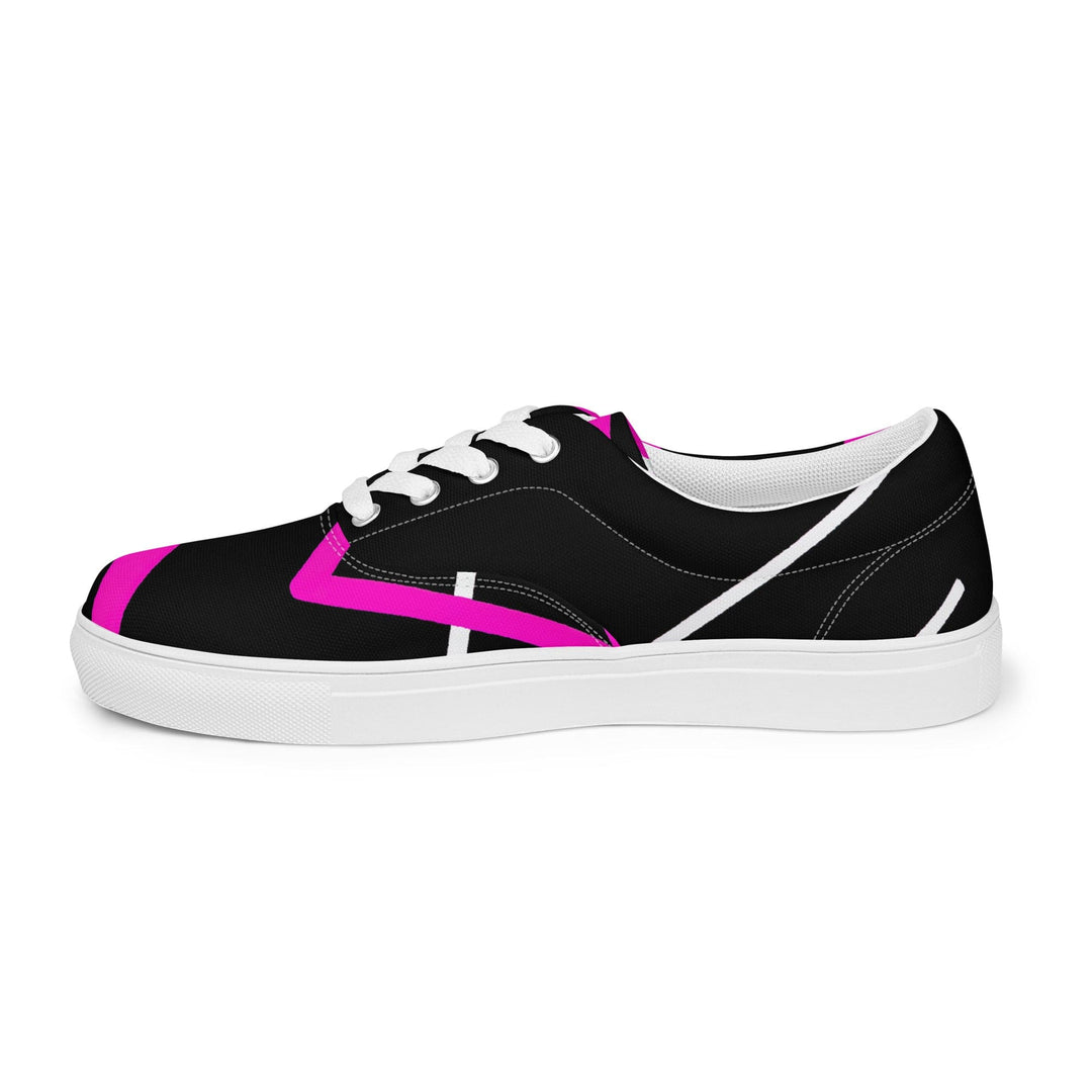 Mens Lace-up Canvas Shoes Black and Pink Pattern 2