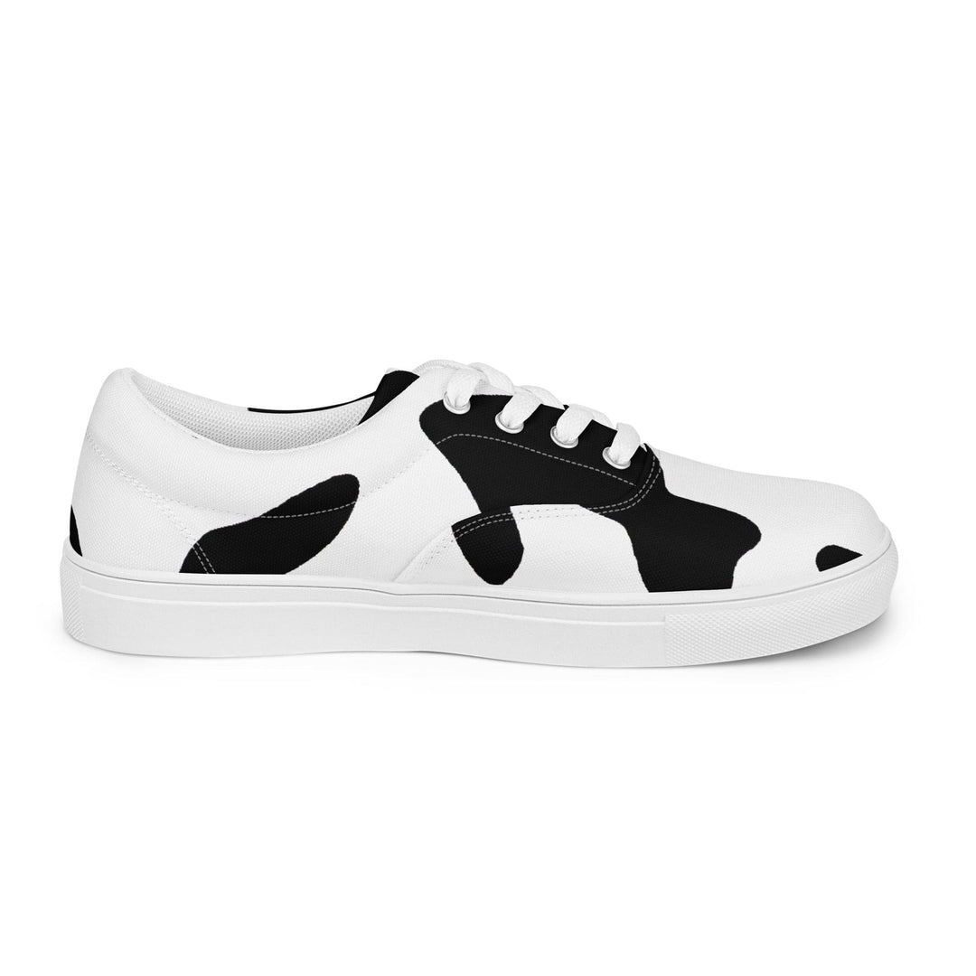 Mens Lace-up Canvas Shoes Black White Cow Print