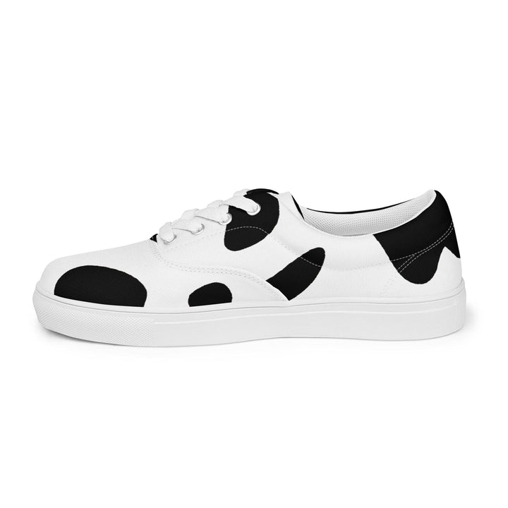 Mens Lace-up Canvas Shoes Black White Cow Print