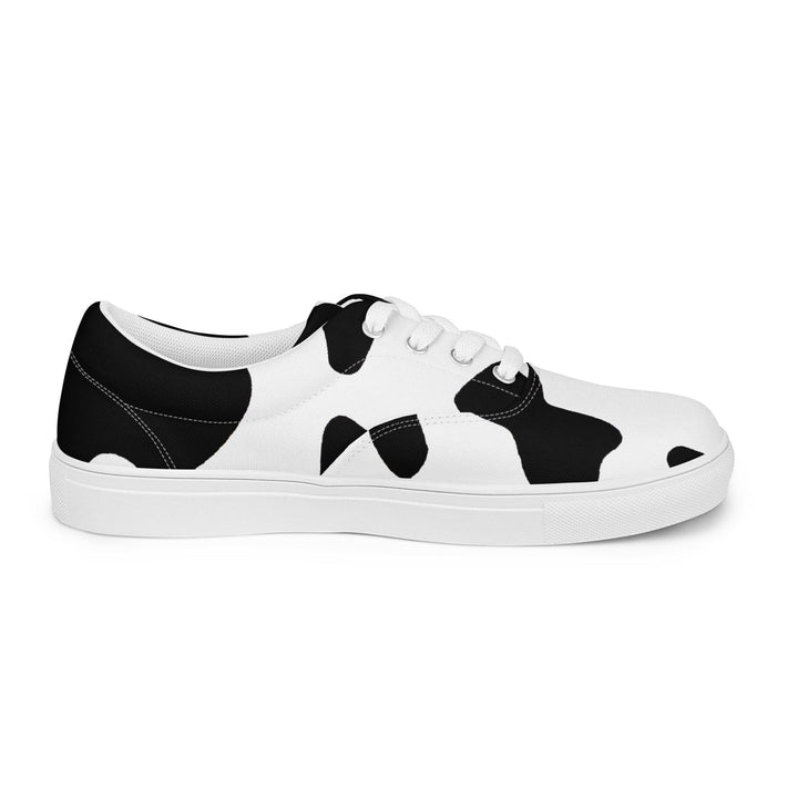 Mens Lace-up Canvas Shoes Black White Cow Print