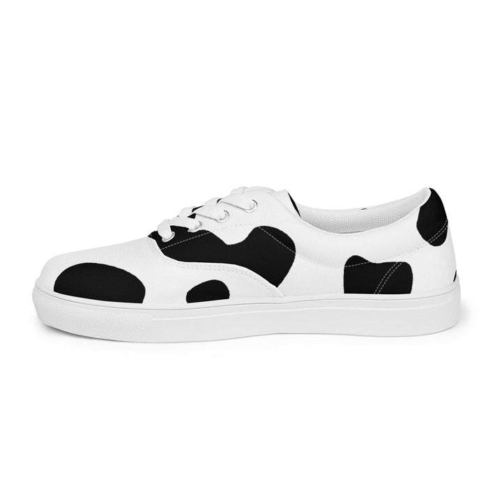 Mens Lace-up Canvas Shoes Black White Cow Print