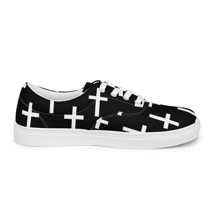 Mens Lace-up Canvas Shoes Black White Cross Print