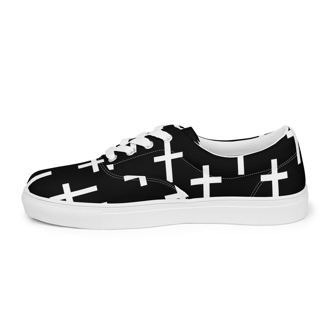 Mens Lace-up Canvas Shoes Black White Cross Print