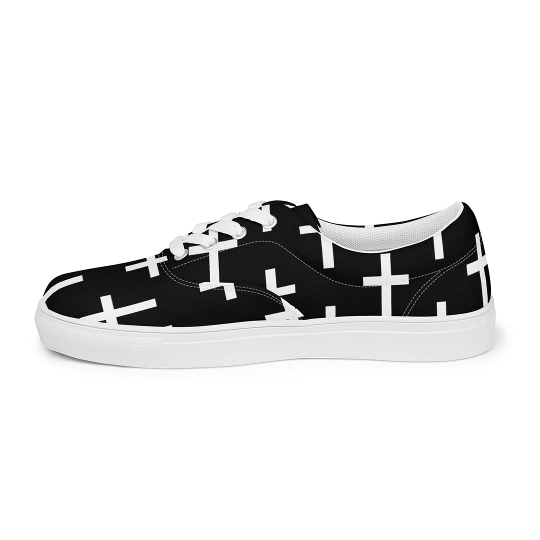 Mens Lace-up Canvas Shoes Black White Cross Print