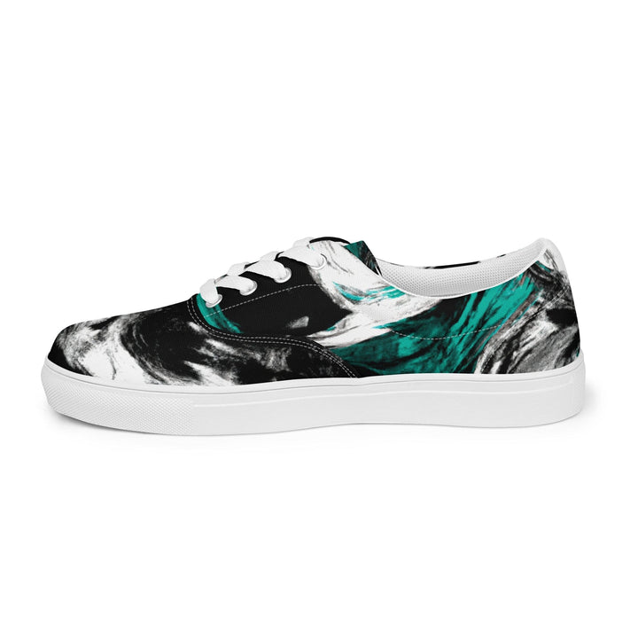 Mens Lace-up Canvas Shoes Black Green White Abstract Pattern