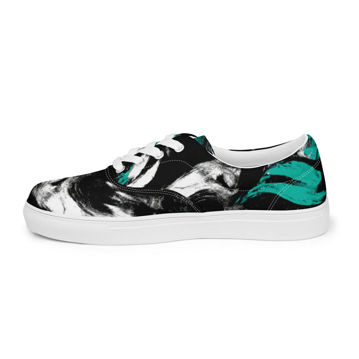 Mens Lace-up Canvas Shoes Black Green White Abstract Pattern