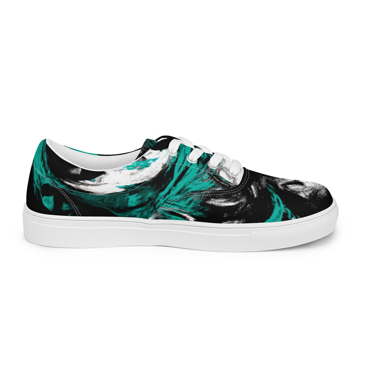 Mens Lace-up Canvas Shoes Black Green White Abstract Pattern