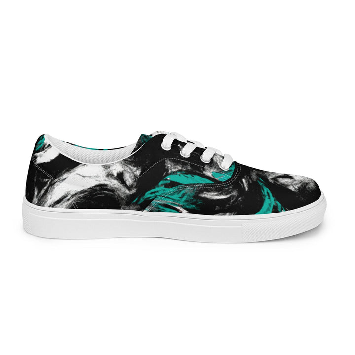 Mens Lace-up Canvas Shoes Black Green White Abstract Pattern