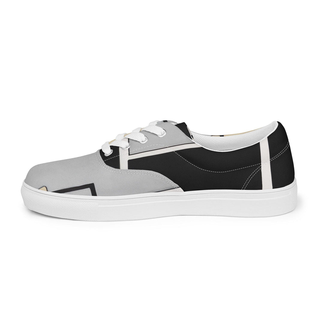 Mens Lace-up Canvas Shoes Black Grey Abstract Pattern