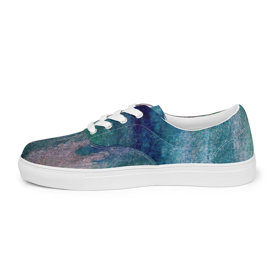 Mens Lace-up Canvas Shoes Blue Hue Watercolor Abstract Print