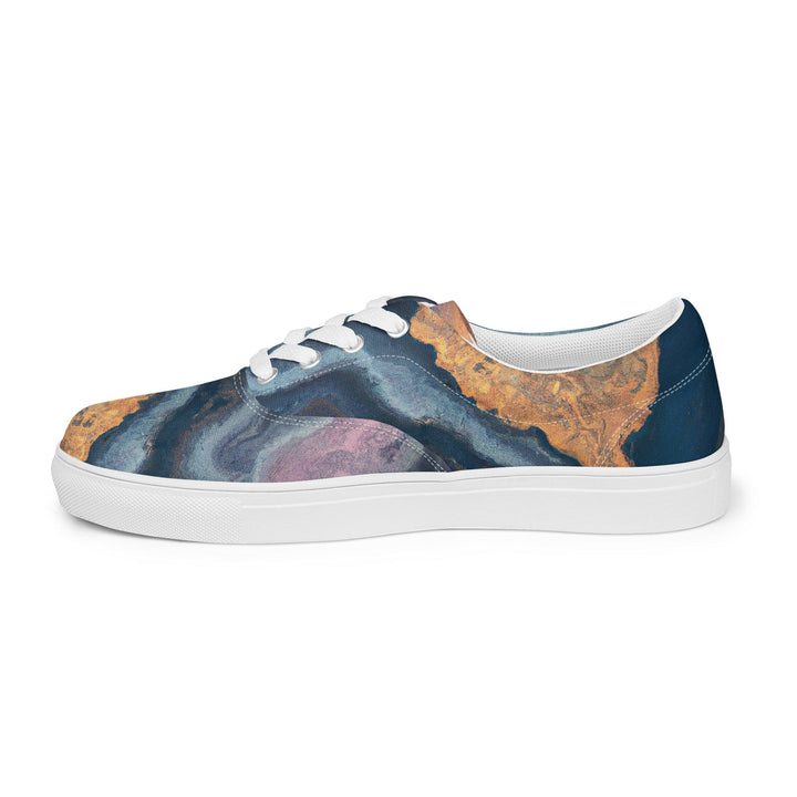 Mens Lace-up Canvas Shoes Blue Pink Marble Swirl Print