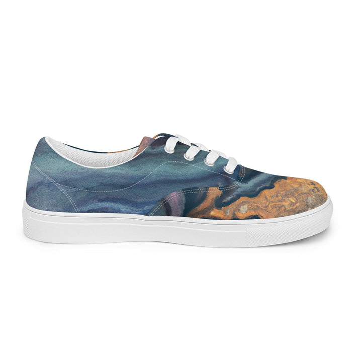 Mens Lace-up Canvas Shoes Blue Pink Marble Swirl Print