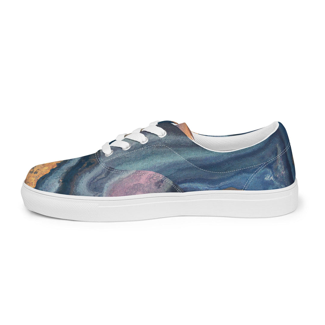 Mens Lace-up Canvas Shoes Blue Pink Marble Swirl Print