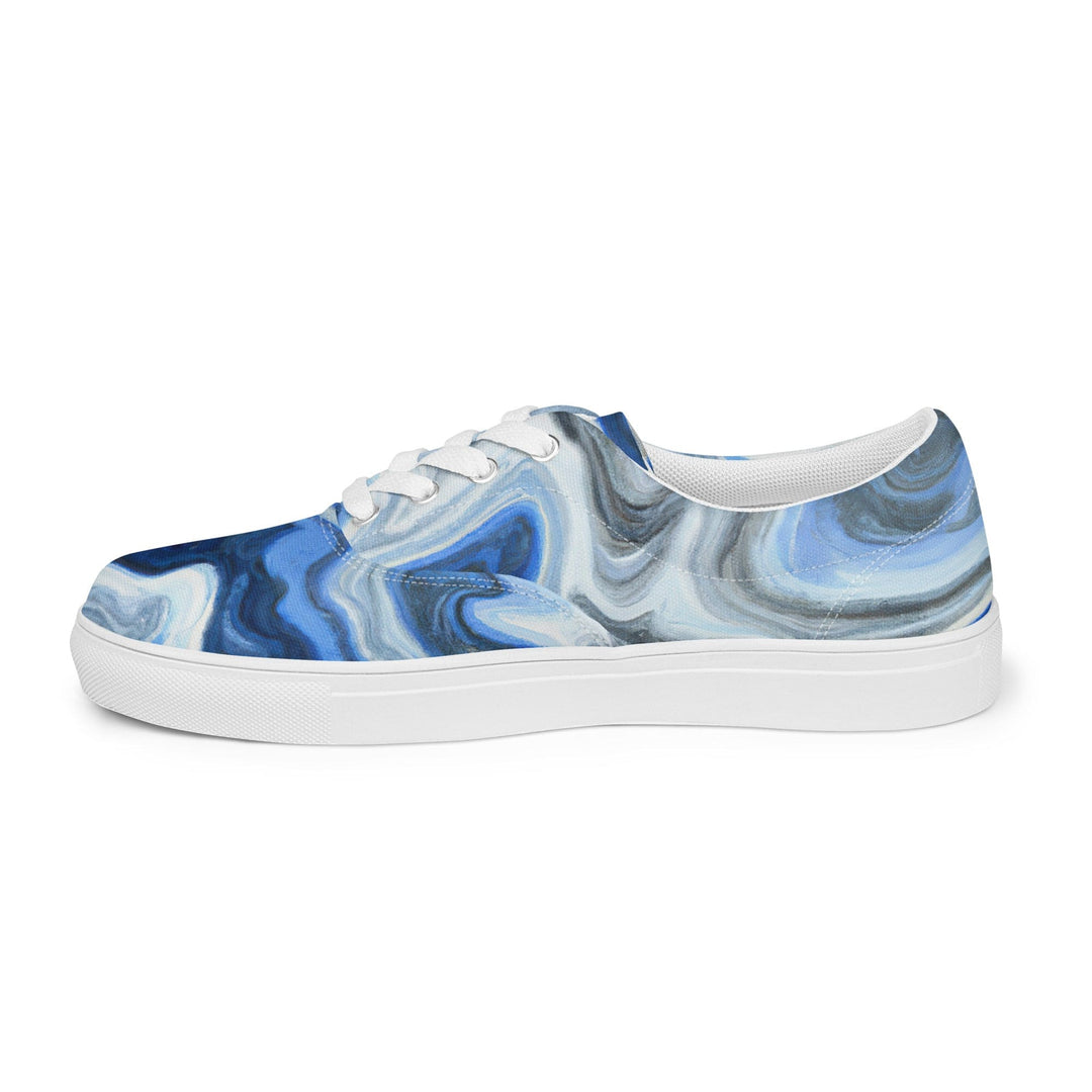 Mens Lace-up Canvas Shoes Blue Grey Marble Print