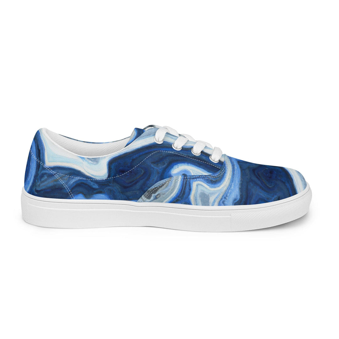 Mens Lace-up Canvas Shoes Blue Grey Marble Print