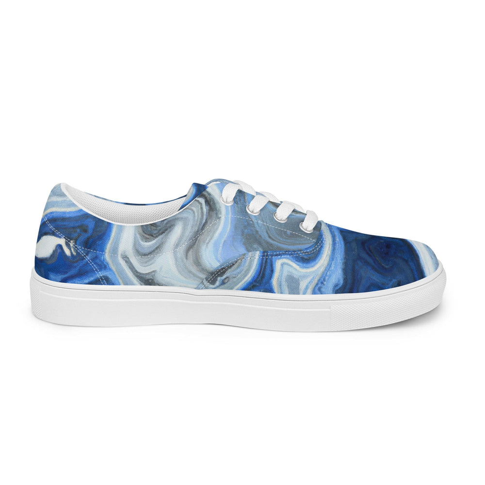 Mens Lace-up Canvas Shoes Blue Grey Marble Print