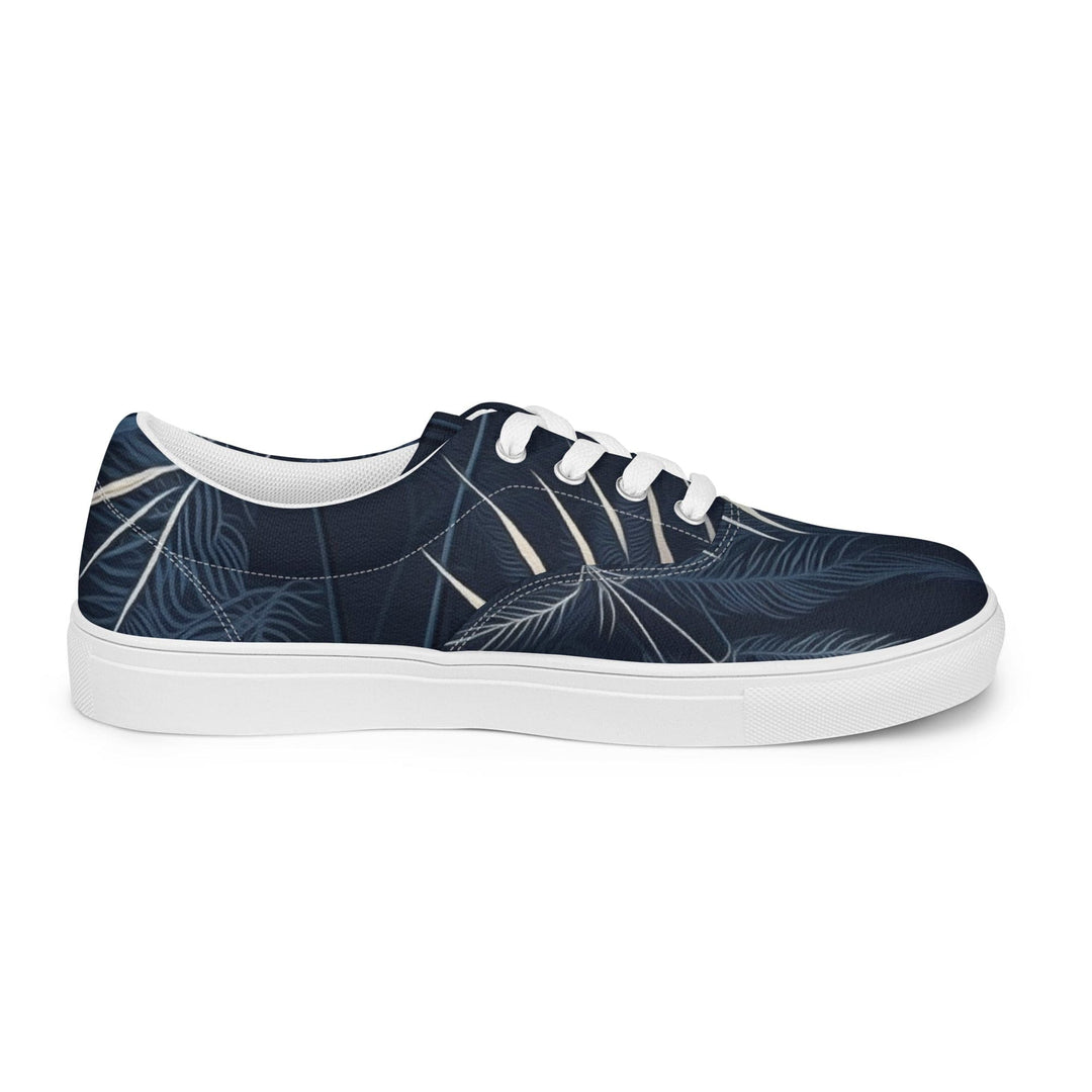 Mens Lace-up Canvas Shoes Blue White Palm Leaves