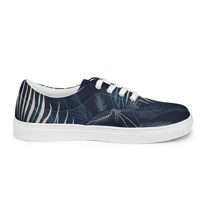 Mens Lace-up Canvas Shoes Blue White Palm Leaves