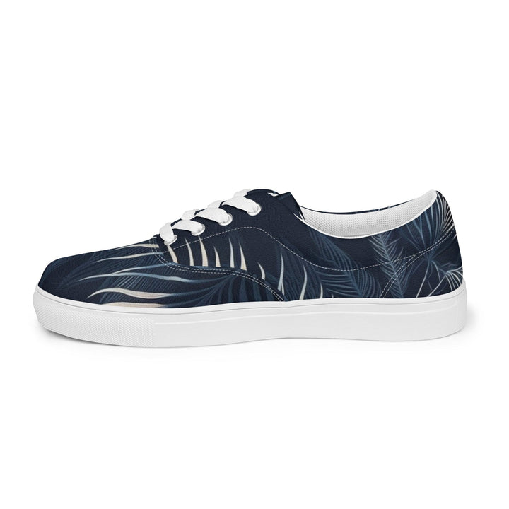 Mens Lace-up Canvas Shoes Blue White Palm Leaves