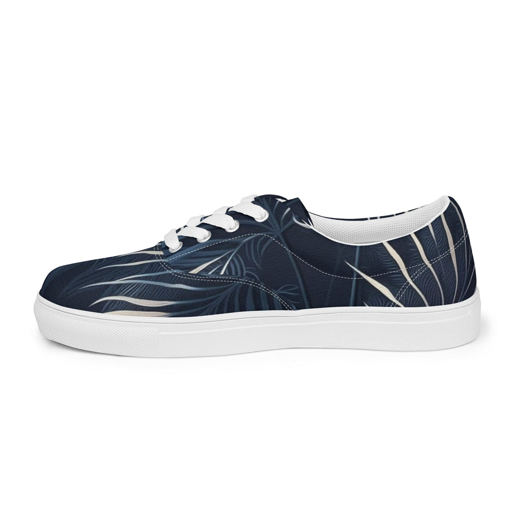 Mens Lace-up Canvas Shoes Blue White Palm Leaves