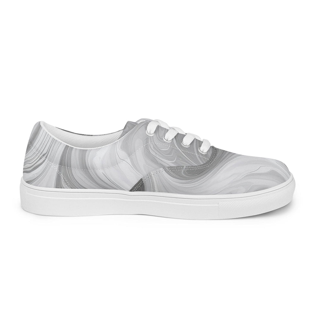 Mens Lace-up Canvas Shoes Boho Marble Pattern White and Grey