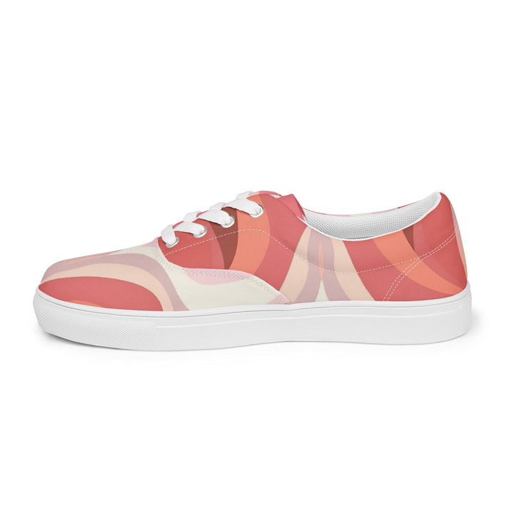 Mens Lace-up Canvas Shoes Pink White Boho Swirl Lines