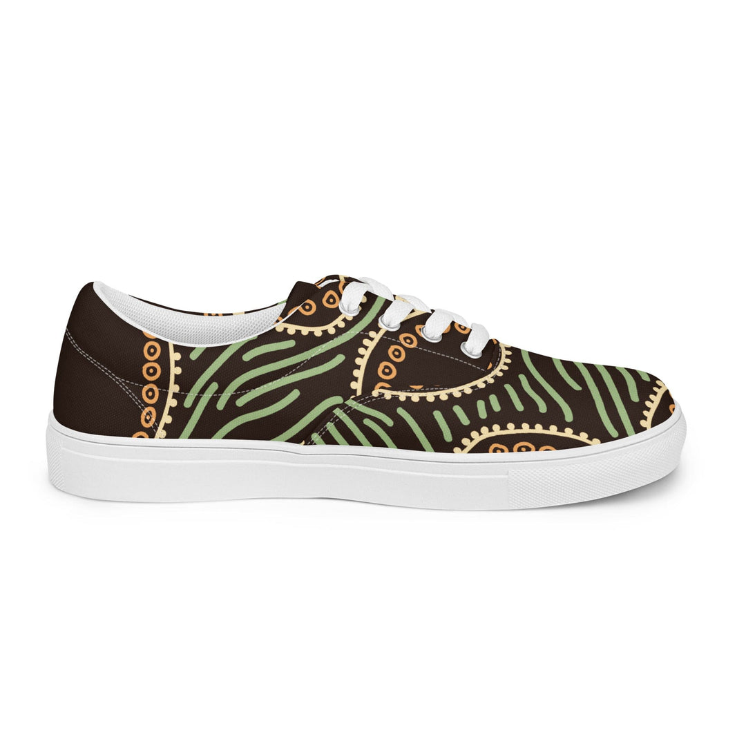 Mens Lace-up Canvas Shoes Brown Green Geometric Lines