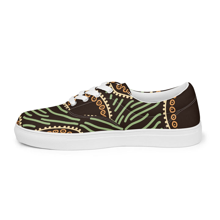 Mens Lace-up Canvas Shoes Brown Green Geometric Lines