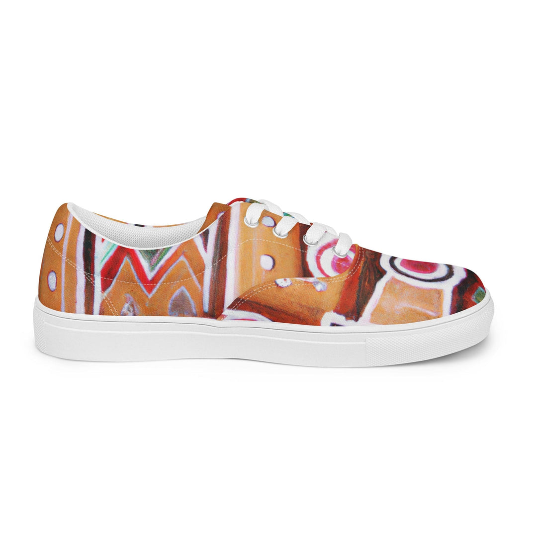 Mens Lace-up Canvas Shoes Brown Orange Green Aztec Pattern