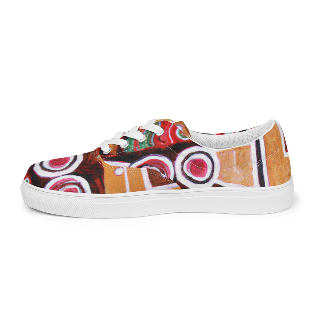 Mens Lace-up Canvas Shoes Brown Orange Green Aztec Pattern