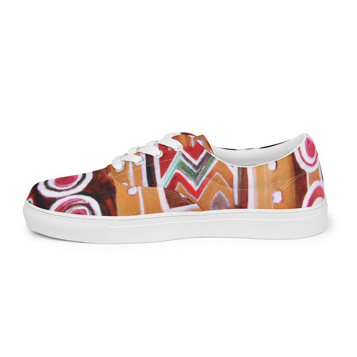 Mens Lace-up Canvas Shoes Brown Orange Green Aztec Pattern