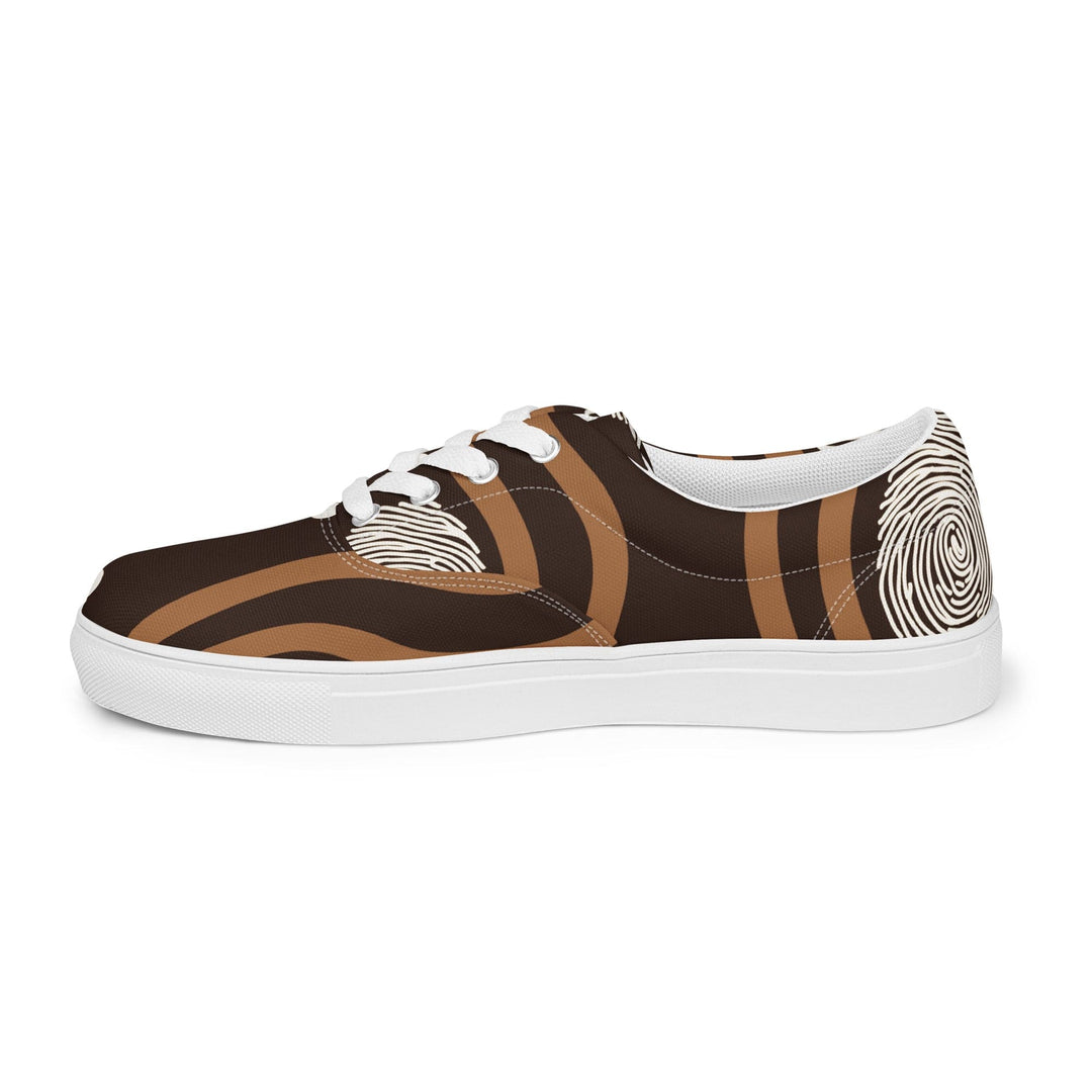 Mens Lace-up Canvas Shoes Brown White Geometric Lines