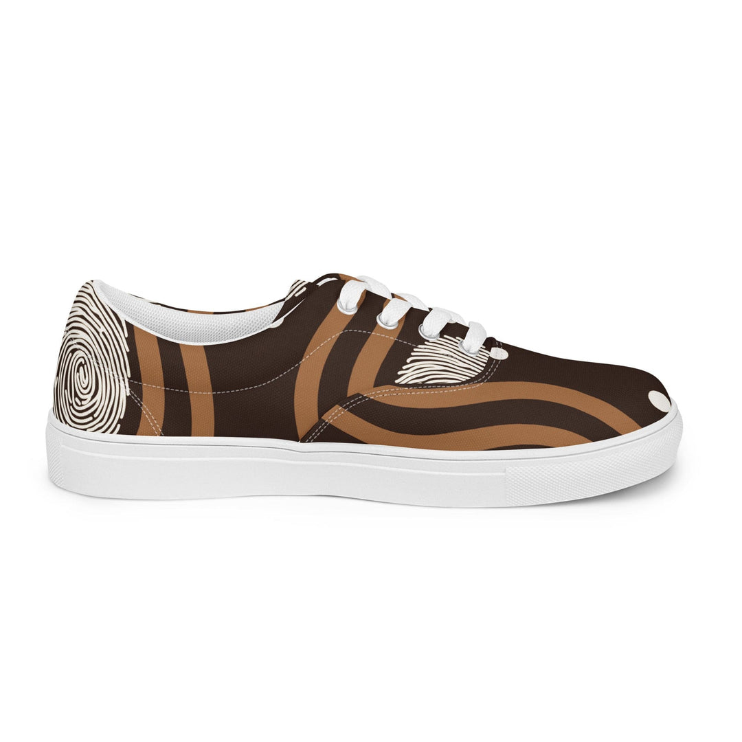 Mens Lace-up Canvas Shoes Brown White Geometric Lines