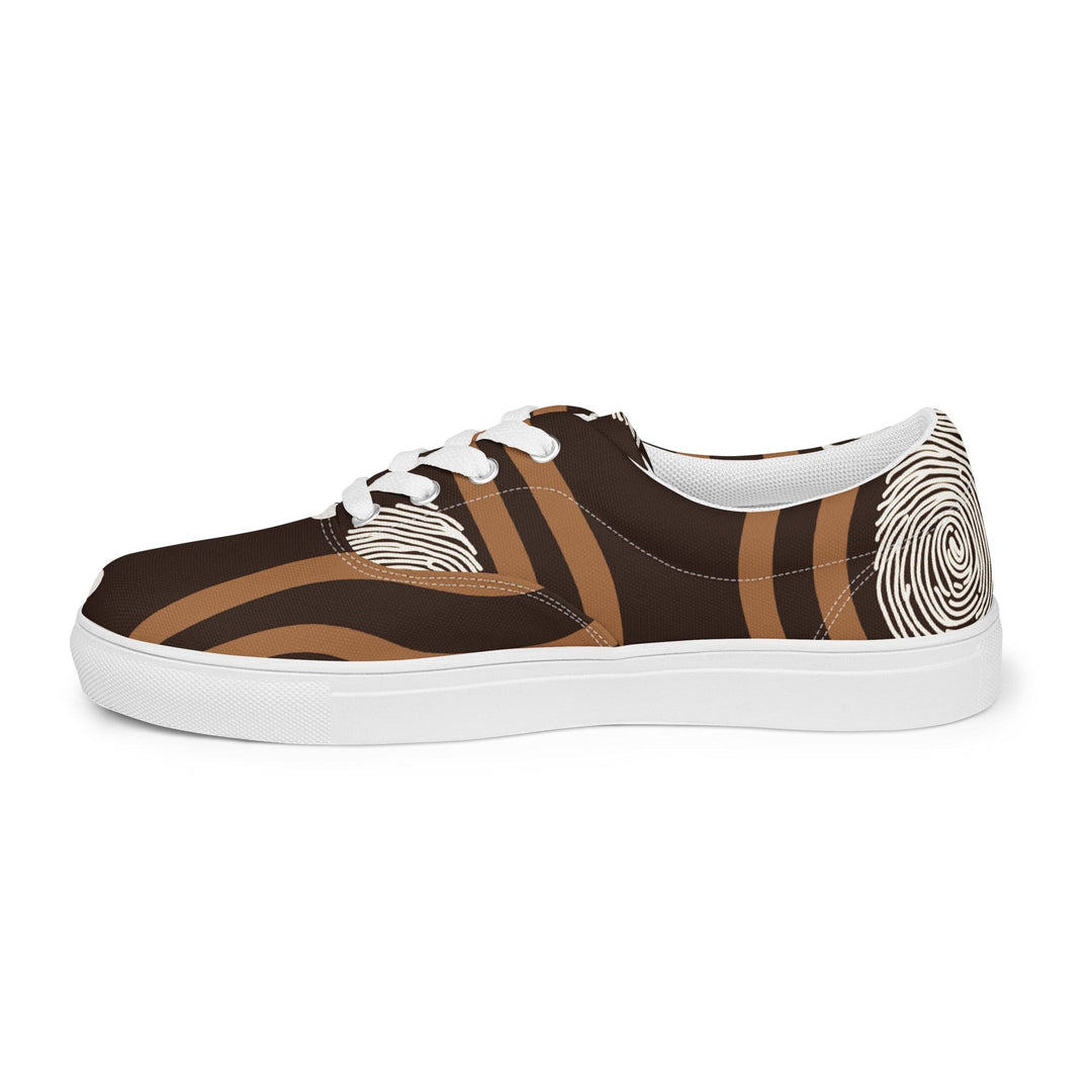 Mens Lace-up Canvas Shoes Brown White Geometric Lines