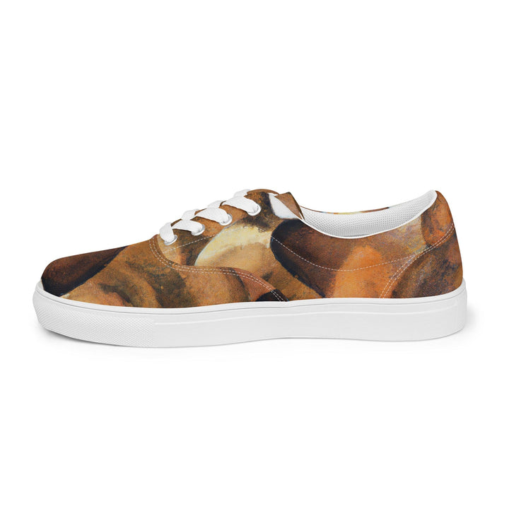 Mens Lace-up Canvas Shoes Brown White Stone Pattern