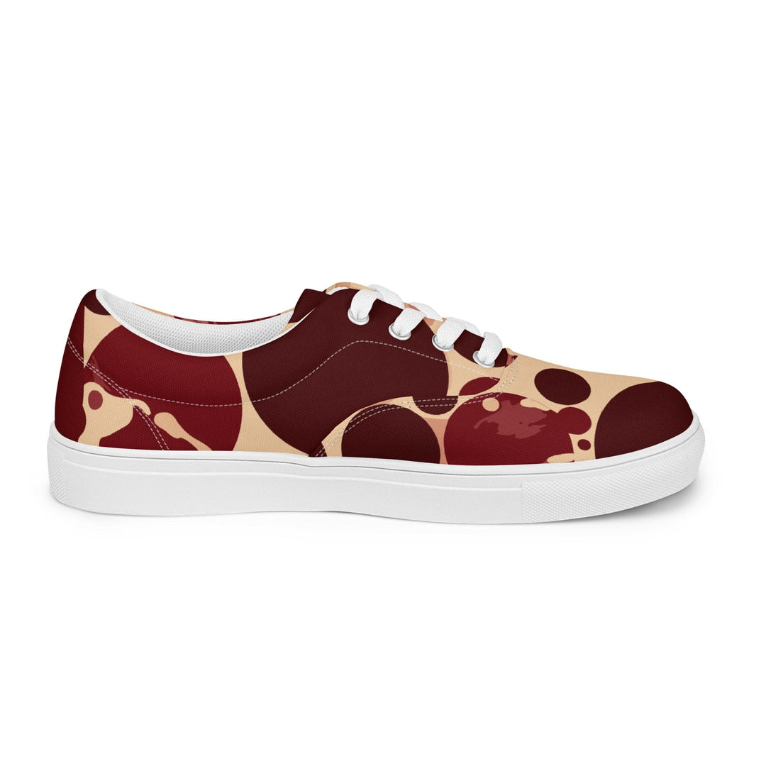 Mens Lace-up Canvas Shoes Burgundy Beige Circular Print