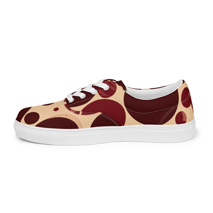 Mens Lace-up Canvas Shoes Burgundy Beige Circular Print