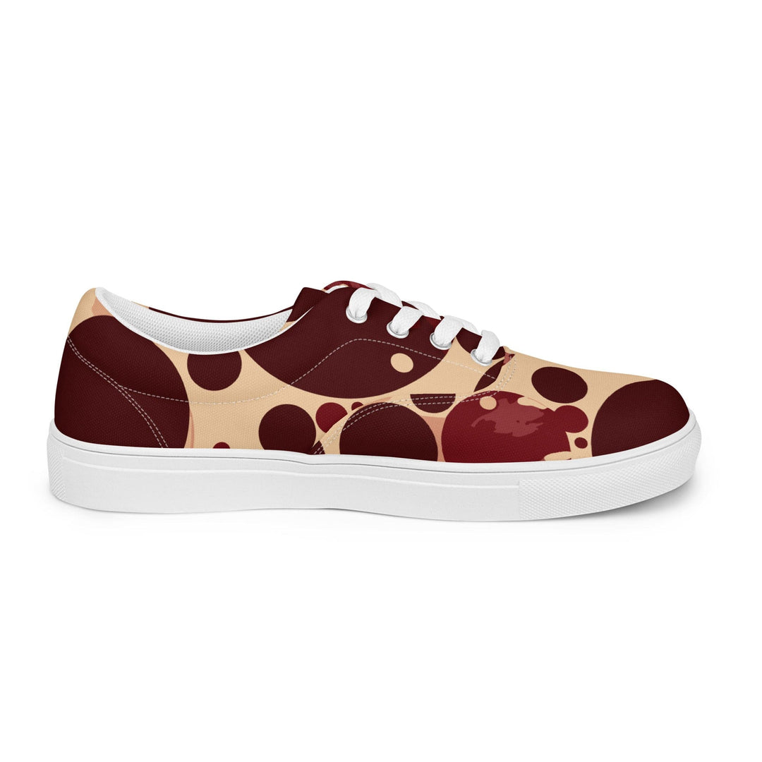 Mens Lace-up Canvas Shoes Burgundy Beige Circular Print