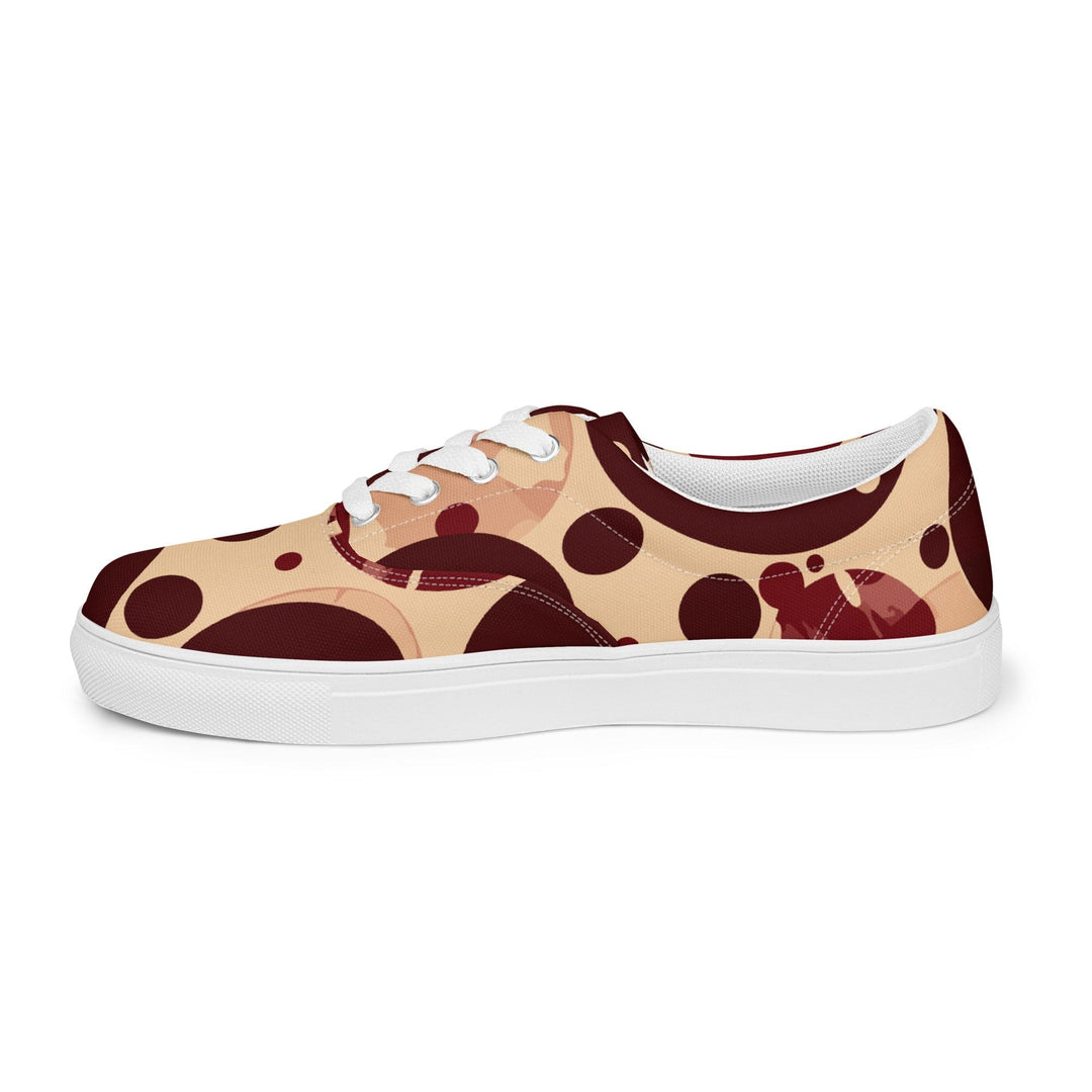 Mens Lace-up Canvas Shoes Burgundy Beige Circular Print