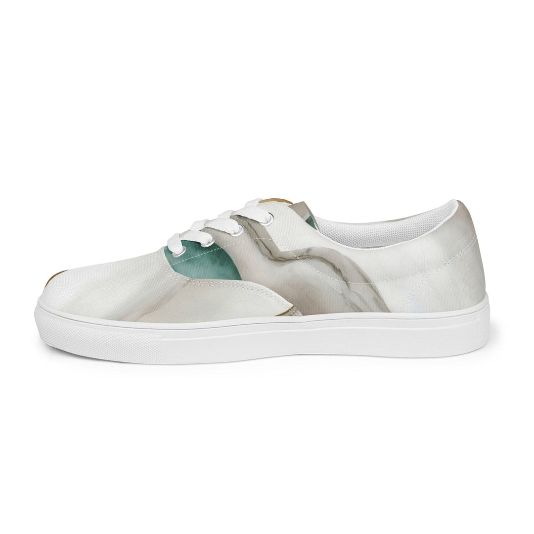 Mens Lace-up Canvas Shoes Cream White Green Marbled Print