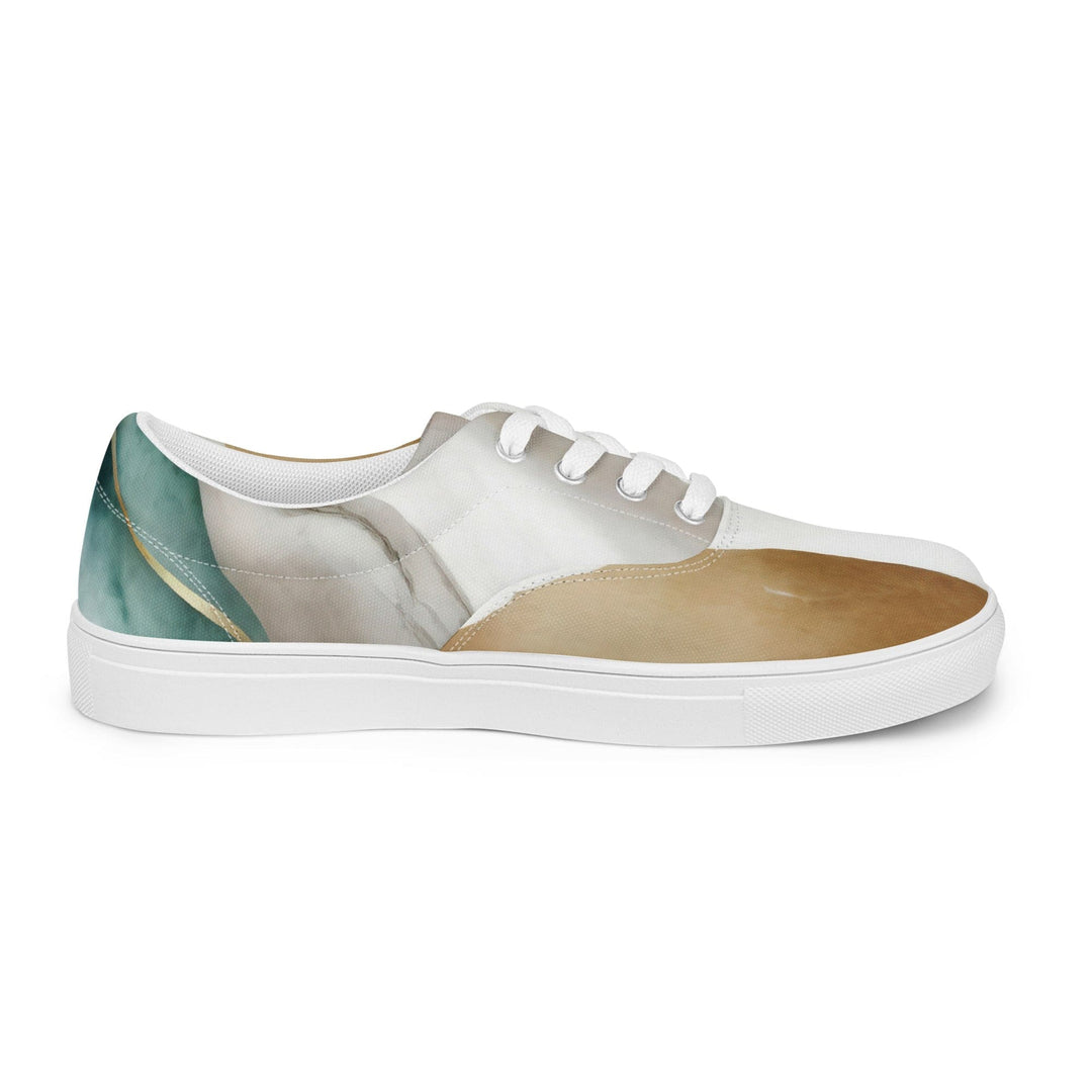 Mens Lace-up Canvas Shoes Cream White Green Marbled Print