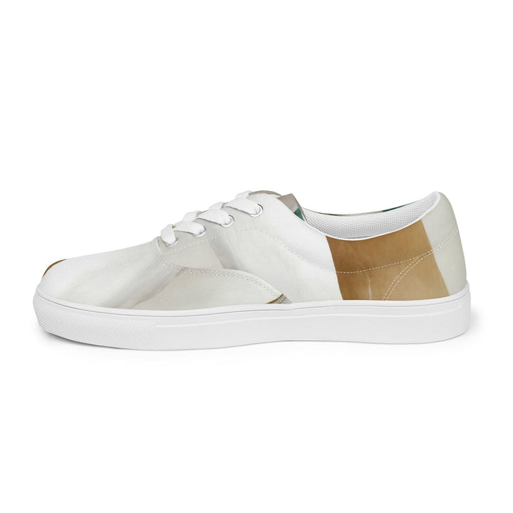 Mens Lace-up Canvas Shoes Cream White Green Marbled Print