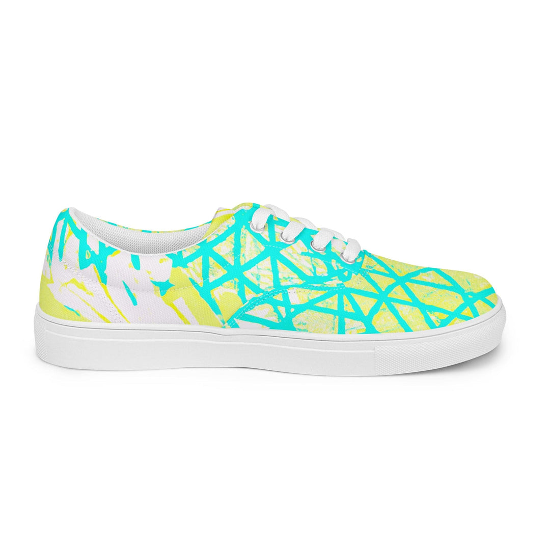 Mens Lace-up Canvas Shoes Cyan Blue Lime Green and White Pattern