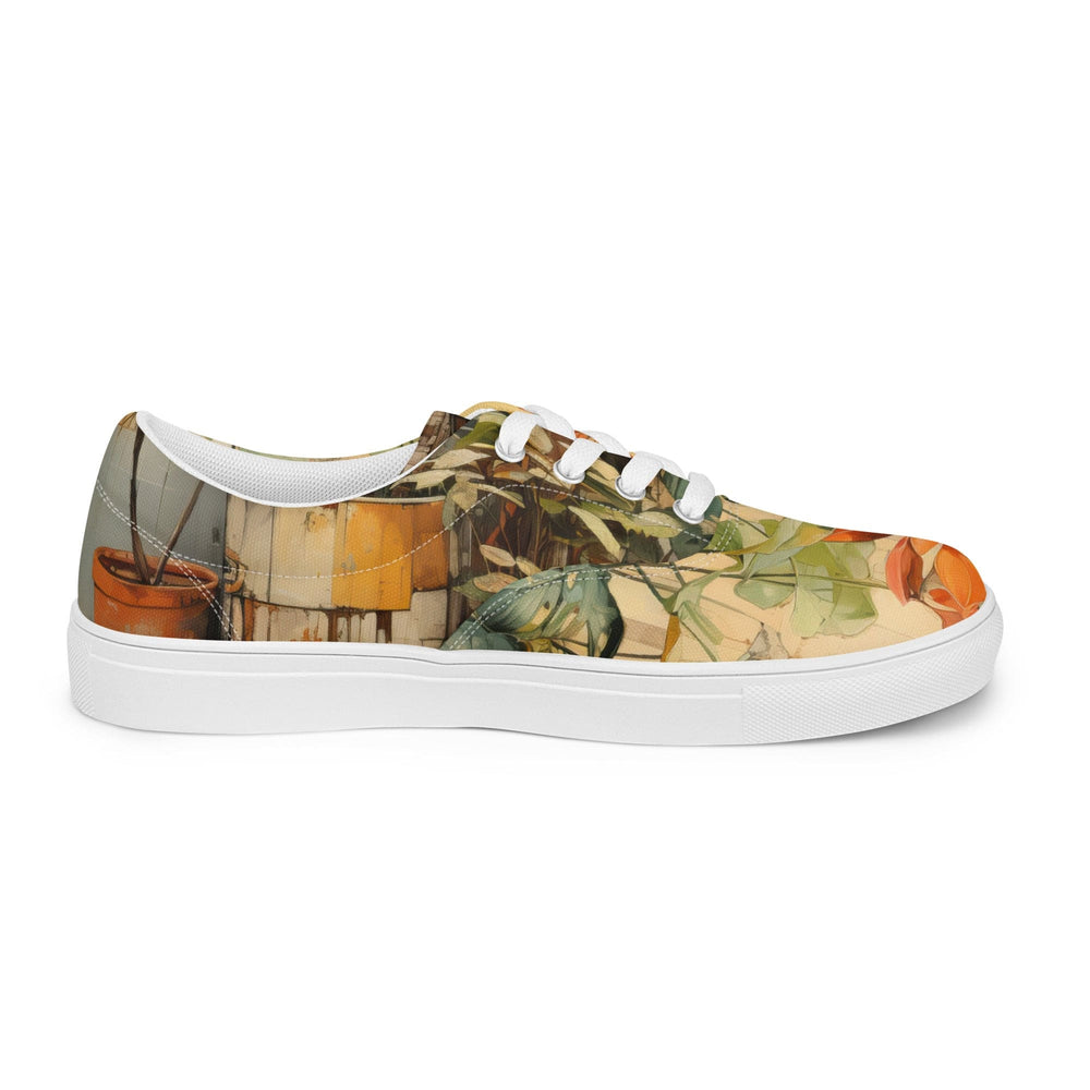 Mens Lace-up Canvas Shoes Earthy Rustic Potted Plants Print