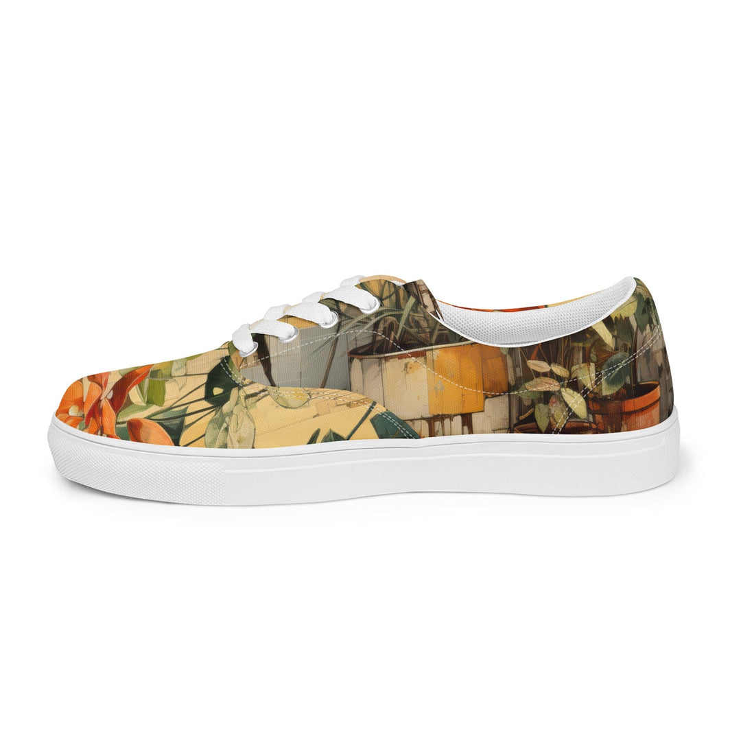 Mens Lace-up Canvas Shoes Earthy Rustic Potted Plants Print