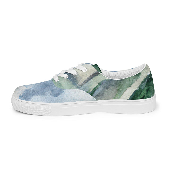 Mens Lace-up Canvas Shoes Green Mountainside Nature Landscape Blue