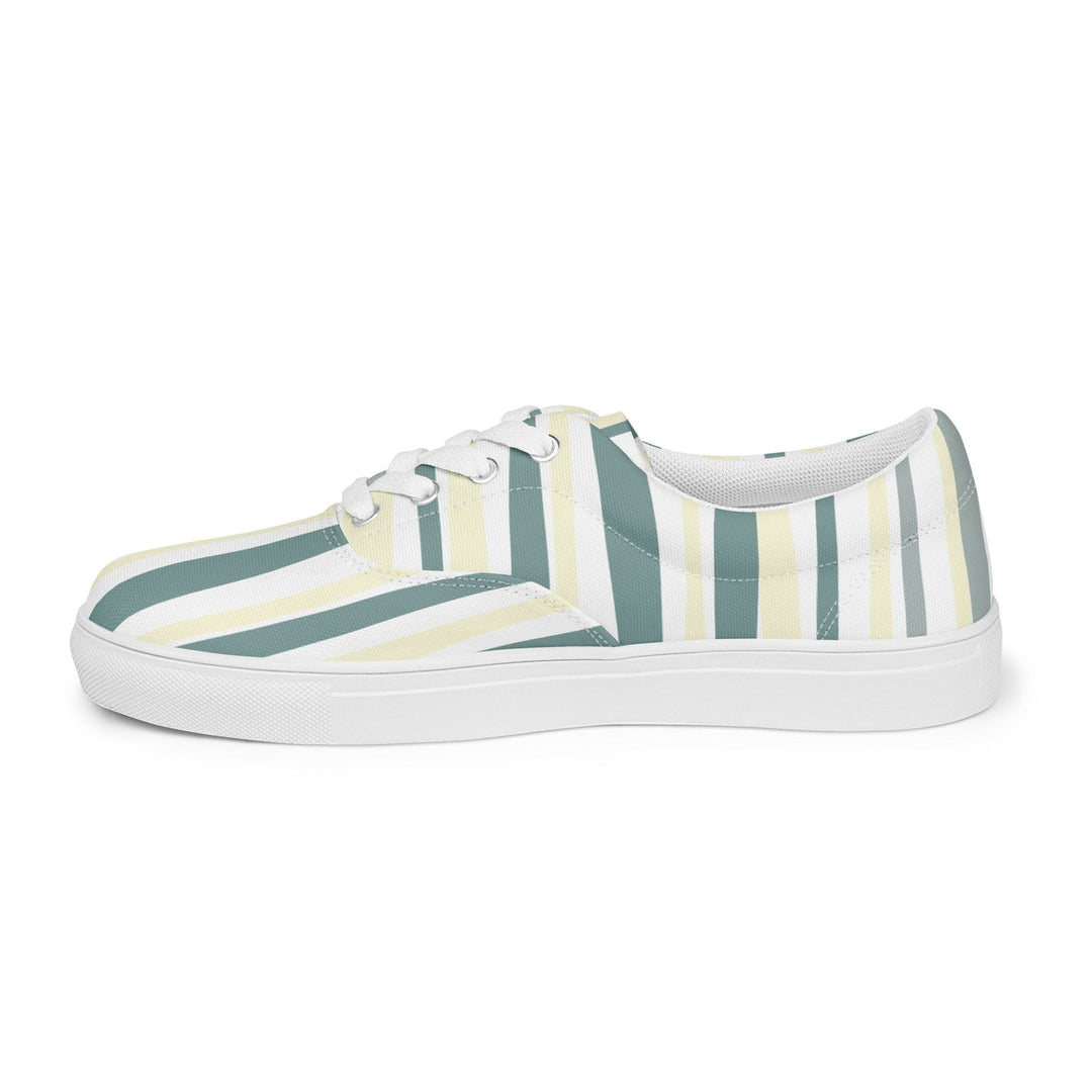 Mens Lace-up Canvas Shoes Green Yellow Geometric Lines