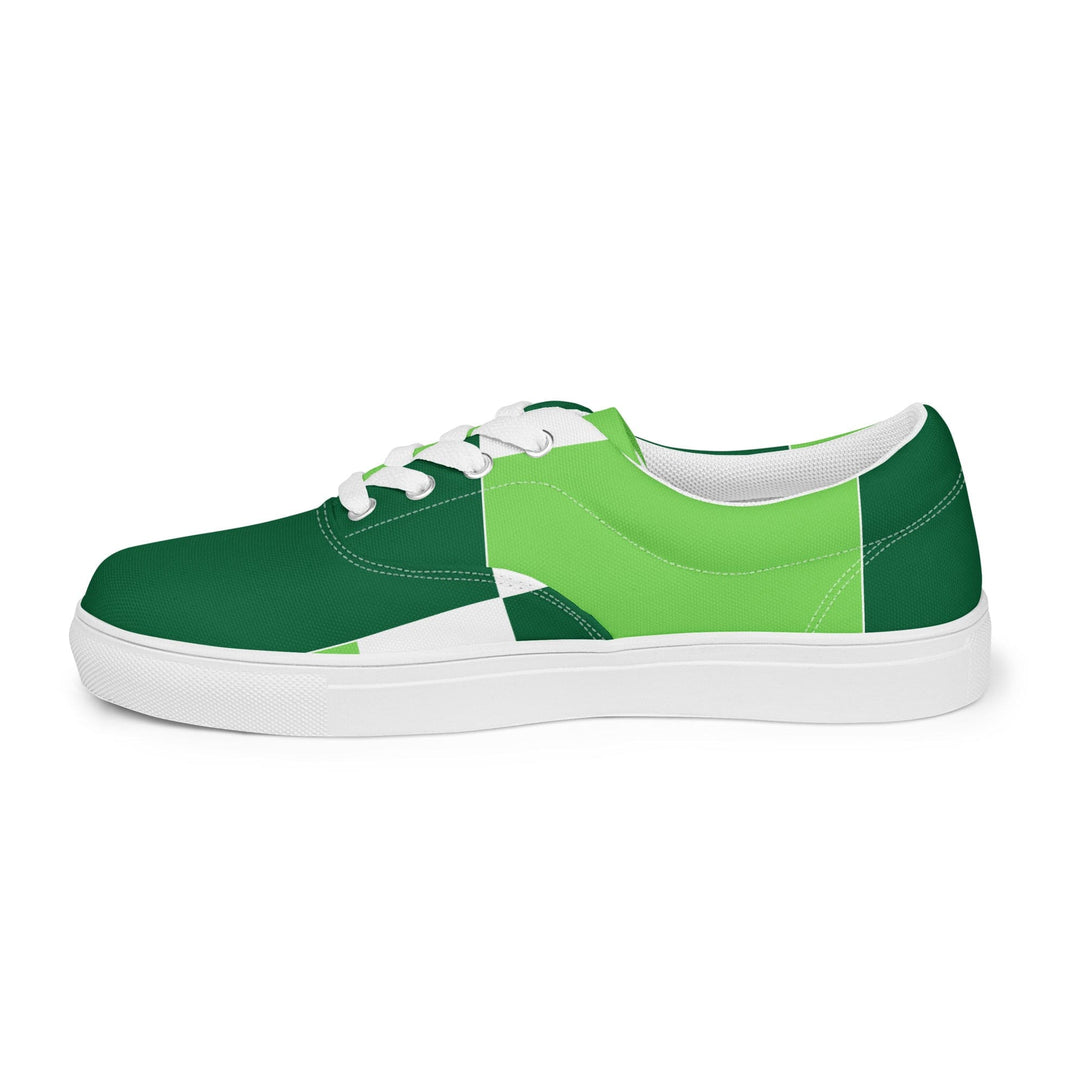 Mens Lace-up Canvas Shoes Green White Colorblock Grid Lines